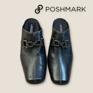 Aerosoles Mules Black Leather Buckle Size 9